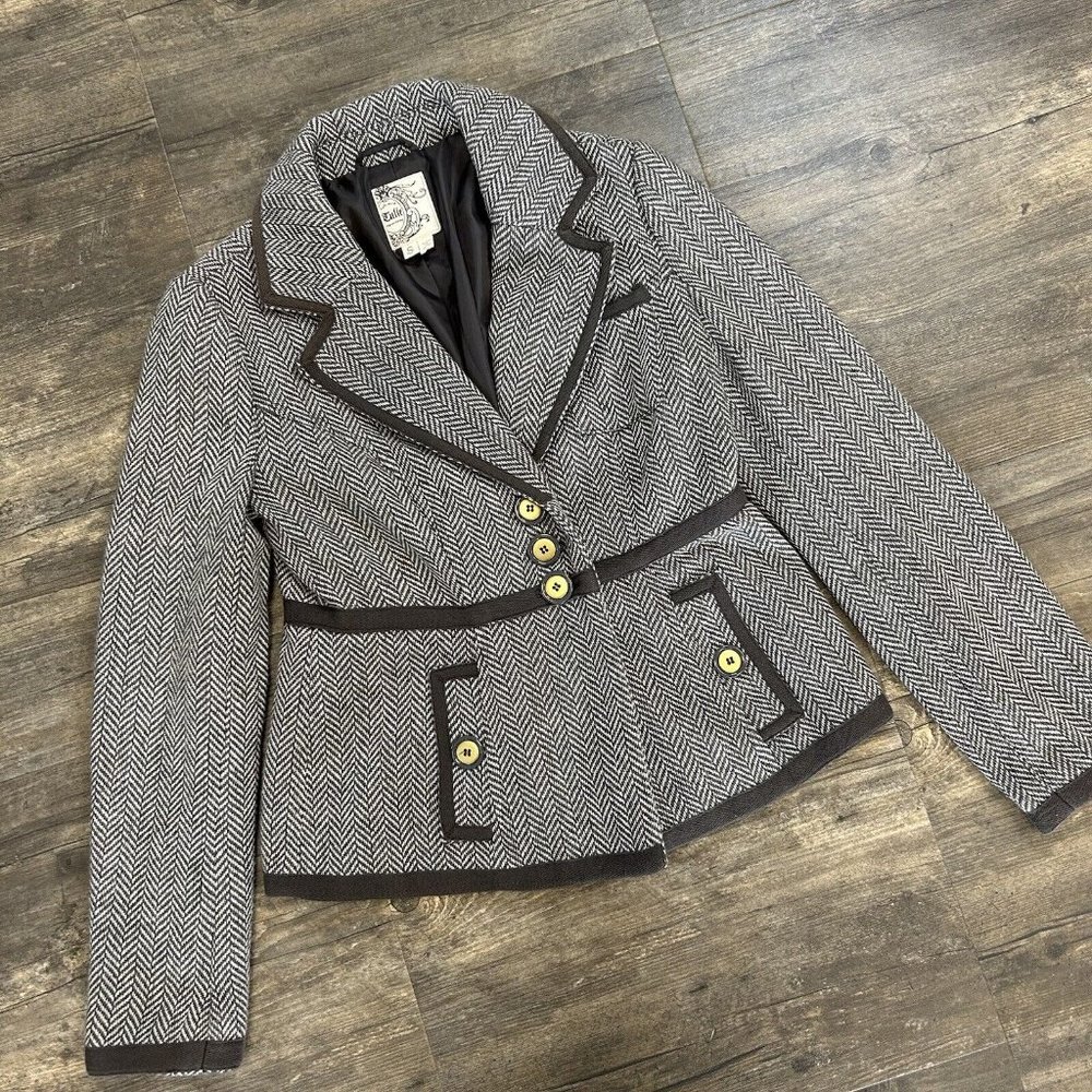 Tulle Women Button Front Jacket Blazer Size Small Gray Polyester Wool